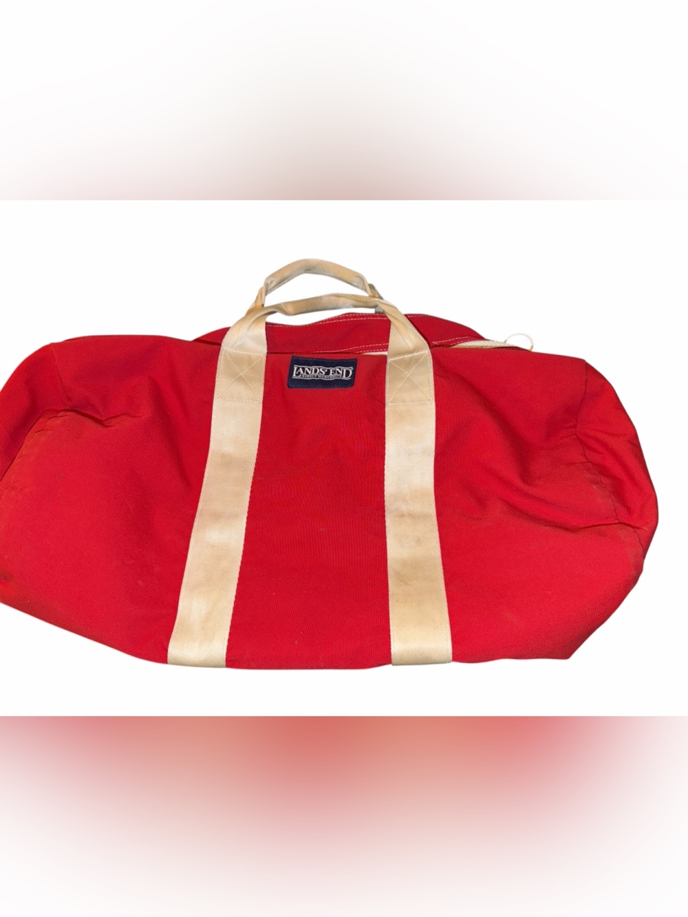 Vintage Lands' End Red Canvas Duffel with Cream Straps